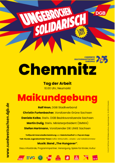Ungebrochen Solidarisch – 1. Mai in der Chemnitzer Innenstadt @ Neumarkt